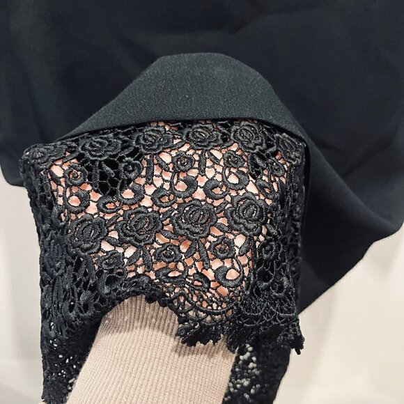 Vintage Rouie Black Lace Minimalist Modest Midi Sheath Dress Made in Canada sz M - Picture 3 of 8